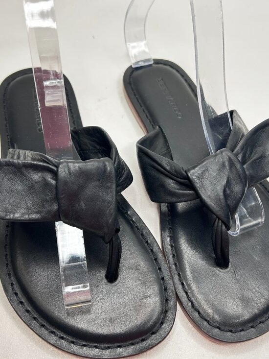 Bernardo Shoes - Womens BERNARDO Lillian Black Leather Bow Thong Flip Flops Sandals Size 8.5 M